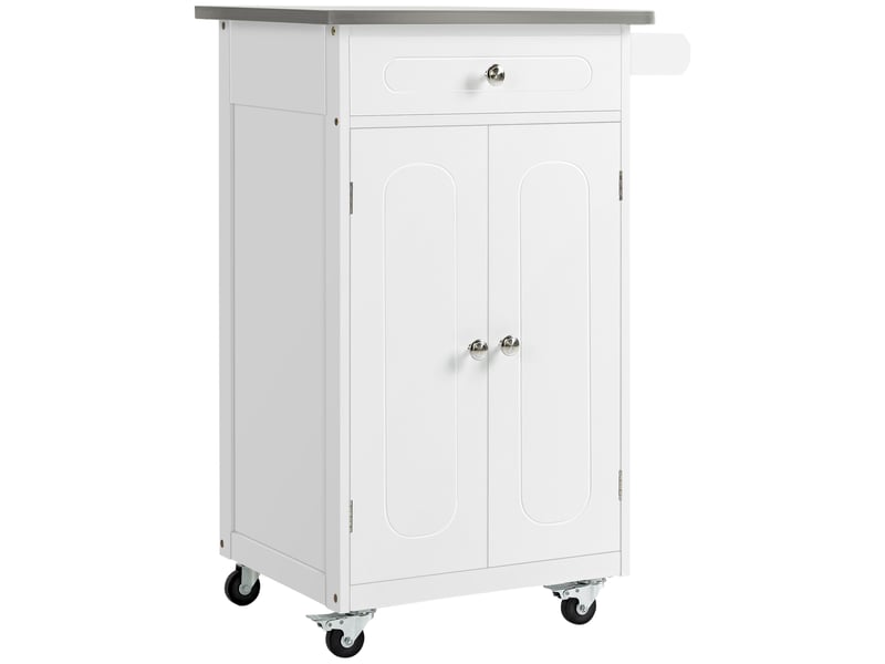  Desserte de cuisine à roulettes 1 tiroir 2 portes inox blanc et gris 60 x 45 x 85 cm  - Conforama B