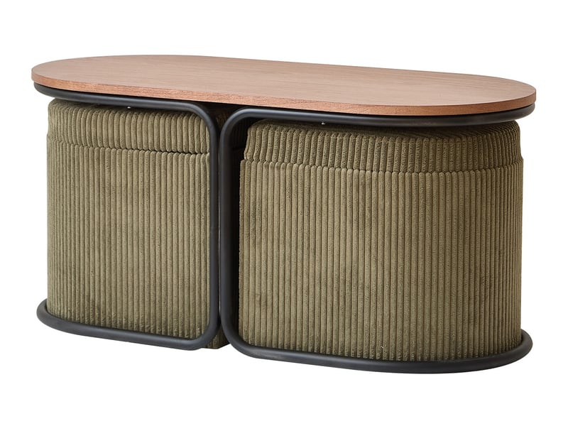 Nordlys - table basse en bois avec 2 poufs bouclettes rangement frêne blanc  - Conforama A