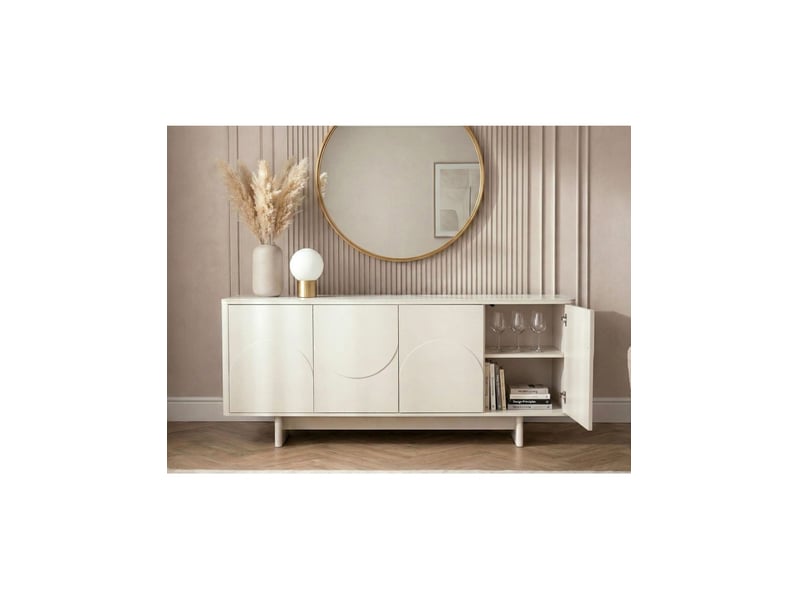  Buffet miya 180 cm blanc – 4 portes, 8 niches et plateau céramique effet marbre  - Conforama E