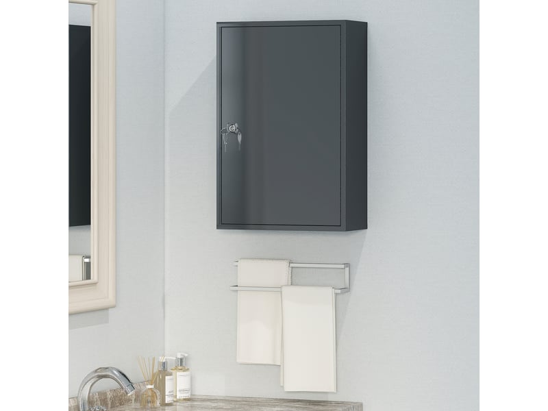  Armoire à pharmacie murale, meuble de salle de bain avec 3 étagères, 2 clés, 40 x 18 x 60 cm, grise  - Conforama D