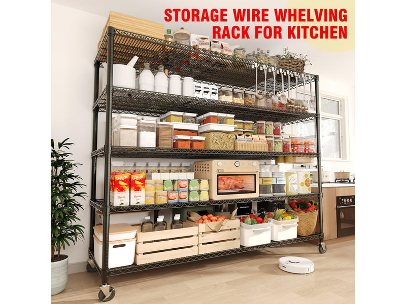  Rayonnage étagère métallique roulante ultra-résistante – rangement lourd garage, cuisine, cave, bureau, entrepôt 150x60x210cm PHK_3ACPS3GP - Conforama B
