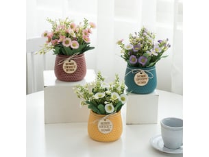 Artificielle faux fleurs,plante artificielle interieur petite,plante artificielle interieur exterieur, fausse plante decoration pour maison salon cuisine chambre,marguerite (rose)lo-ron