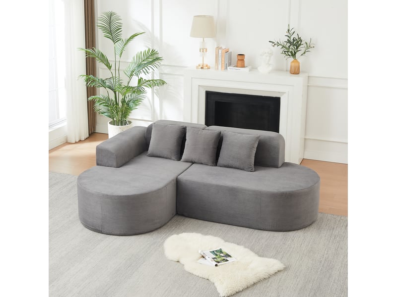 Canapé d'angle tcqpz modulable 4 places 220 x 155 cm avec méridienne velours côtelé gris  - Conforama B