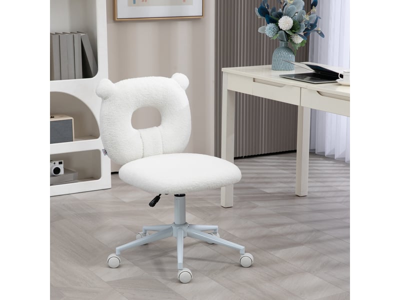  Chaise de bureau, réglable en hauteur, revêtement polaire effet peluche, 50 cm x 56 cm x 90 cm, blanche  - Conforama D