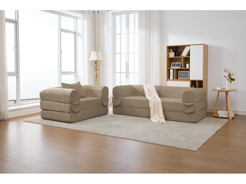  Canapé modulable 2 places avec rangement intégré, canapé d'angle moderne sans cadre en tissu cord côtelé marron pour salon et appartement compact  - Conforama B