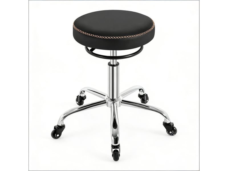  Tabouret de bureau pivotant à roulettes, hauteur réglable 46 à 58 cm - lpospi - assise rembourrée, métal et simili cuir - noir  - Conforama A