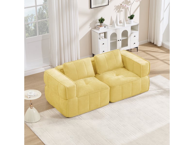  Canapé 2 places - 198x93x67cm - canapé droit modulaire sans cadre en mousse haute densité 32d avec coussins - jaune  - Conforama B