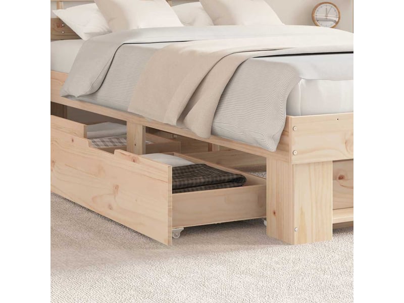  Lit double- lit adulte -  cadre de lit avec tiroir marron 135 x 190 cm pin massif  - Conforama C