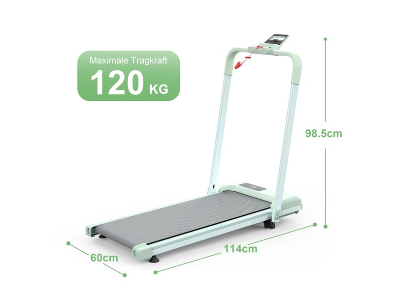  Tapis de course 112,5x50x93,5 cm vert en acier, pliable 3 en 1 pour marche, poste de travail et course  - Conforama C