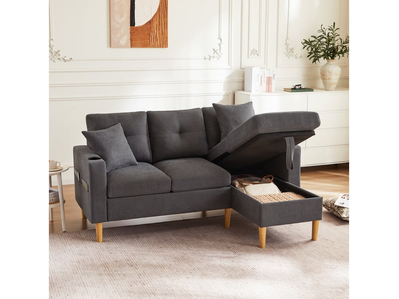 Canapé d'angle réversible 3 places modenvie avec méridienne rangement gris foncé 175 x 129 cm - Conforama D