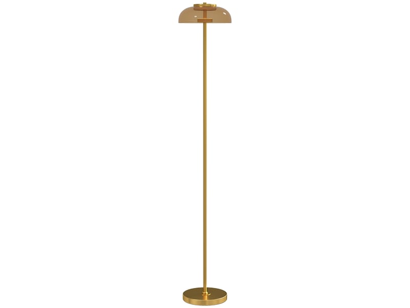  Lampadaire sur pied de salon, lampe salon led avec lumière chaude 3000 k et interrupteur à pied, ø25x134cm, ton laiton  - Conforama B