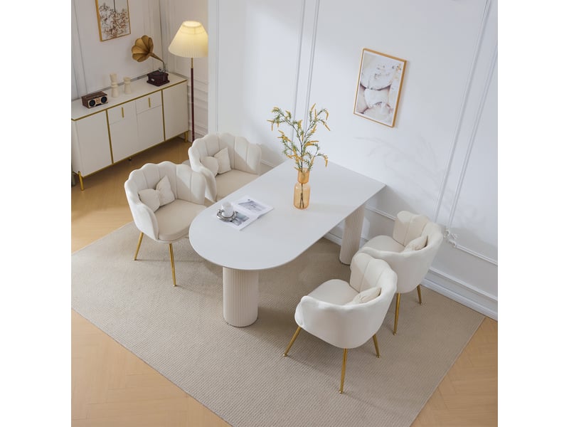  Lot de 4 chaises de salle à manger 58x63x77cm – avec pieds dorés - coussin papillon velours - beige  - Conforama D