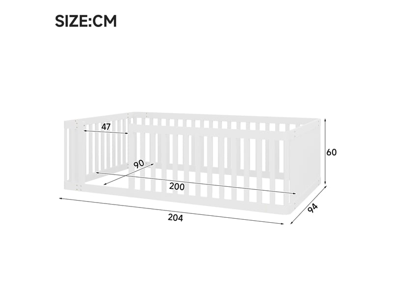 Lit enfant 90x200 avec barrières bas bois massif pin blanc couchage sécurisé homvra - Conforama E