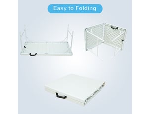 Table de jardin pliante blanche 124,97 cm, hauteur réglable 58–73,66 cm, en plastique et métal, facile à transporter