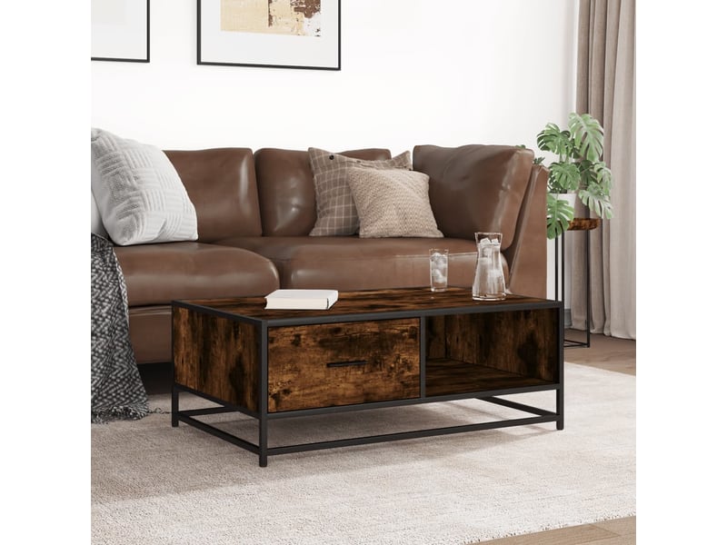  Table basse - table de salon - table à thé chêne fumé 90x57x35 cm bois d'ingénierie et métal  - Conforama C