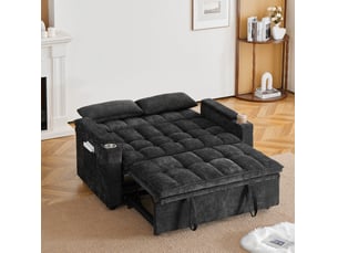 Canapé droit convertible <strong>MODENVIE</strong> <strong></strong> 2 places Tissu noir avec coffre de rangement
