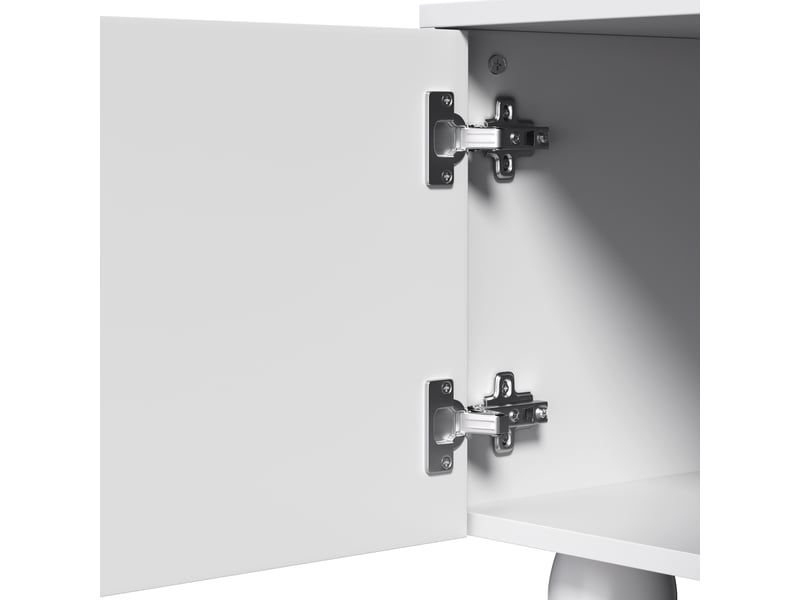  Meuble tv 180x40x42 cm avec 2 tiroirs, 4 portes et pieds en bois, design unique, meuble de salon, aggloméré, blanc  - Conforama E