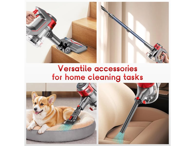  Aspirateur balai sans fil 78 kpa avec 6 batteries 2200 mah, autonomie jusqu’à 45 min, pour sols, tapis et poils d’animaux  - Conforama E