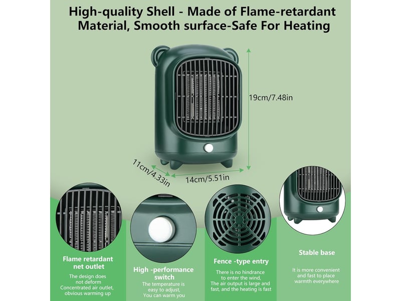 Chauffage soufflant, 220-240 v, chauffage soufflant ptc à économie d'énergie, chauffe rapide en 3 secondes, double protection, petit chauffage d'appo, 500 w, multicolore  - Conforama E