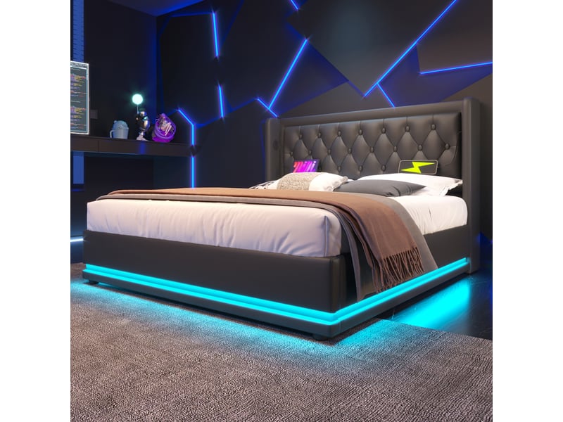  Lit en pu noir 160 x 200 cm  - Conforama D