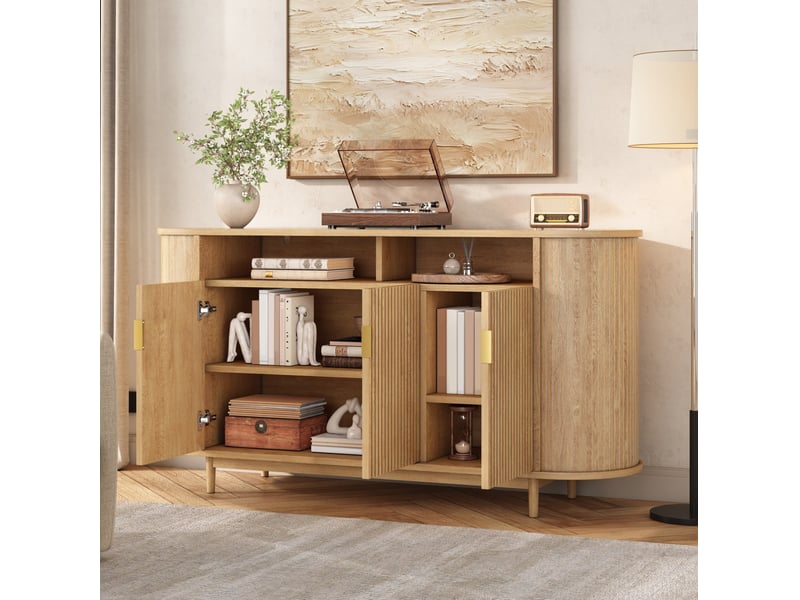 Buffet et enfilade 3 portes, façade à lignes verticales, rangement pour salon ou salle à manger, 140 × 40 × 78 cm - Conforama B
