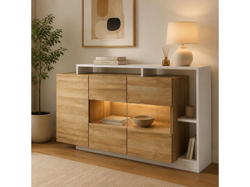  Buffet hafa, armoire 8 étagères, 155x44x94h cm chêne marron Hafa - Conforama B