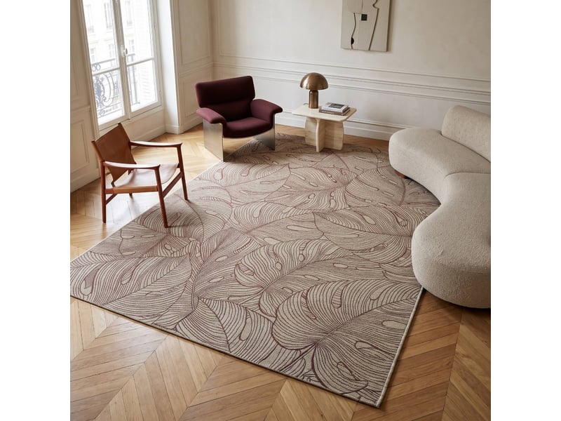  Tapis extérieur intérieur beige bordeaux motif feuillage 160x230  - Conforama R