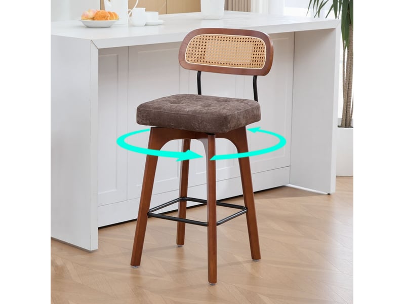  Lot de 2 tabourets de bar pivotants 360° en chenille marron, 44x51x96 cm  - Conforama W