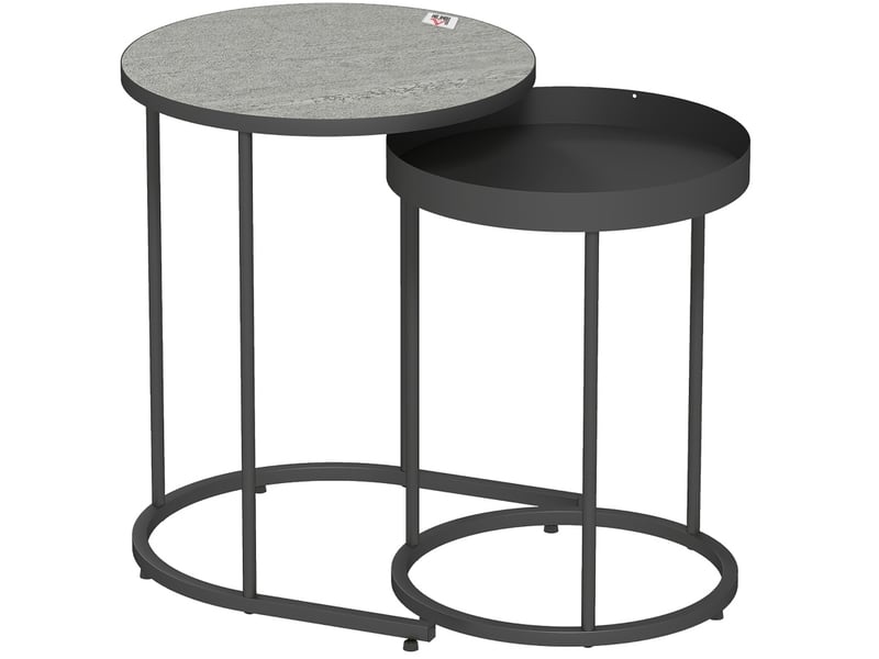 Tables basses gigognes rondes en métal avec plateau à rebord et patins antidérapants pour salon gris et noir - Conforama A