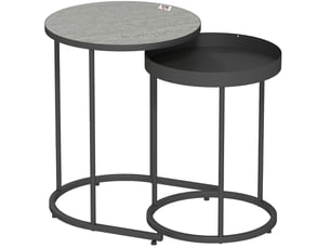 Tables basses gigognes rondes en métal avec plateau à rebord et patins antidérapants pour salon gris et noir