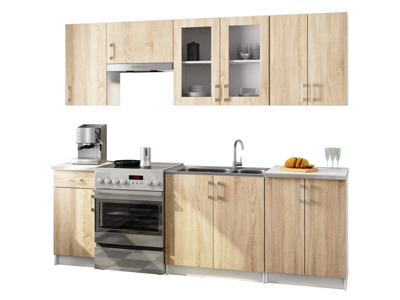 Ensemble de cuisine vitré akord lima 2.4m h720 blanc 240 cm 11 portes 1 tiroir façade chêne sonoma 240x44,5x203 cm LIMA 2.4m - Conforama A