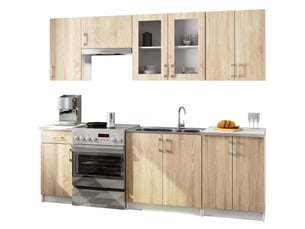 Ensemble de cuisine vitré akord lima 2.4m h720 blanc 240 cm 11 portes 1 tiroir façade chêne sonoma 240x44,5x203 cm