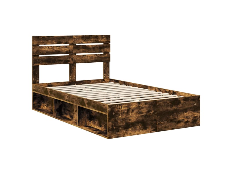 Lit double- lit adulte - cadre de lit chêne fumé 120 x 190 cm pin massif - Conforama C