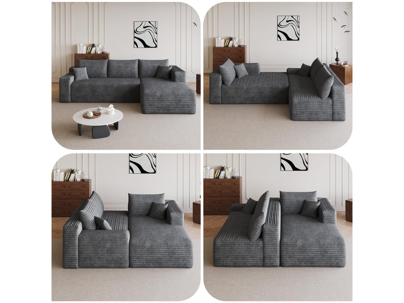  Canapé d'angle droit en l canapé modulable canapé compressé 3 places canapé nuage en velours côtelé avec accoudoirs - gris  - Conforama R