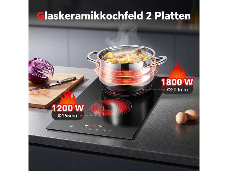  Plaque vitrocéramique 2 foyers, plaque de cuisson encastrable 30 cm, commande tactile, 3000 w, minuterie et sécurité enfants  - Conforama D