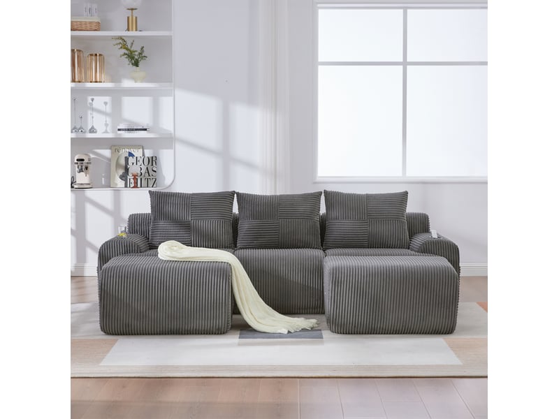 Canapé modulable 3 places 268x174x80 cm avec porte-gobelet et poche, gris foncé  - Conforama E