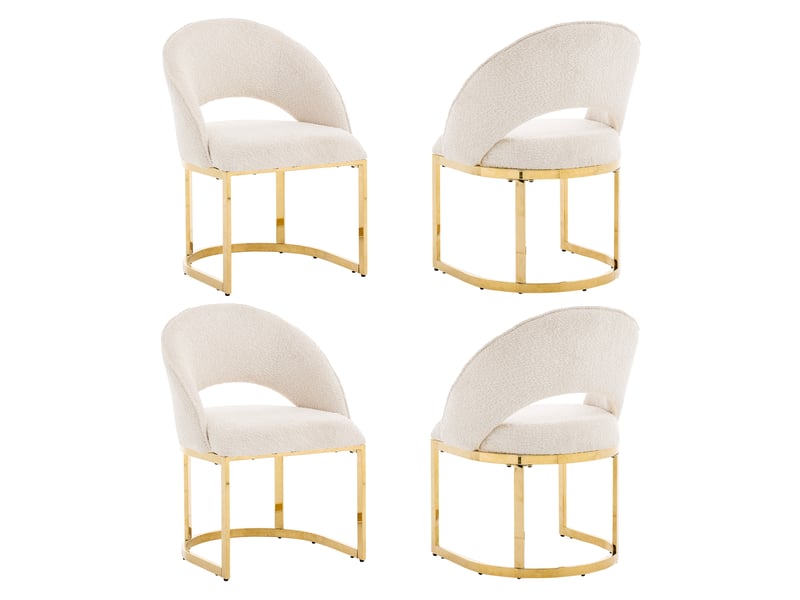  Chaises de salle à manger 4 pièces confortables respirantes style moderne pieds dorés boucle beige doré  - Conforama A