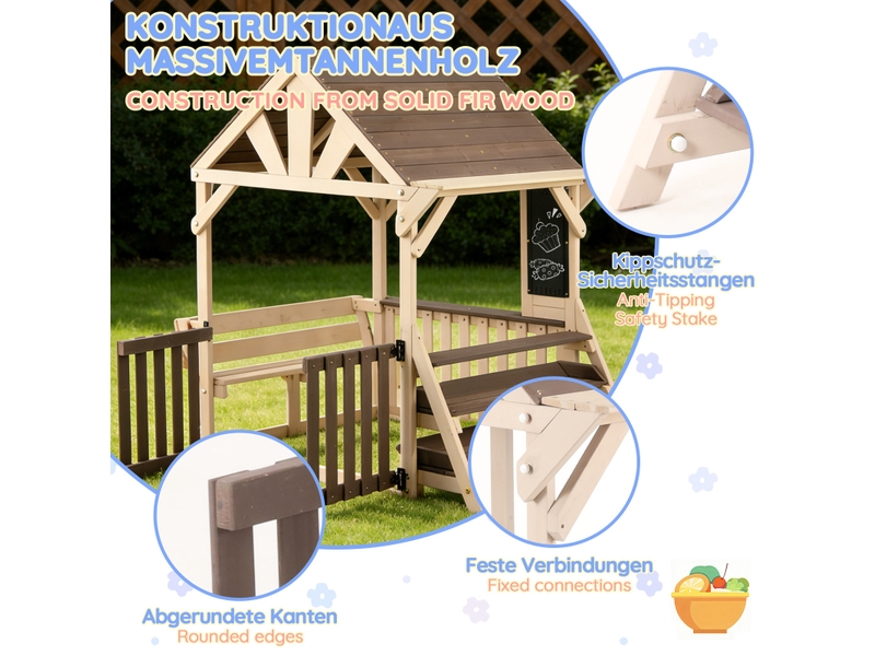  Cuisine de jeu extérieure 114x147,5x156 cm en forme de maison bois gris et beige  - Conforama C