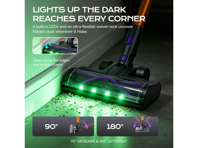  V16 500w 75kpa aspirateur sans fil avec écran tactile, mode auto, capteur de poussière infrarouge, filtration hepa 6 étages, 60min autonomie, batterie amovible, écran led pour sol dur, moquette et poils d'animaux V16 - Conforama D
