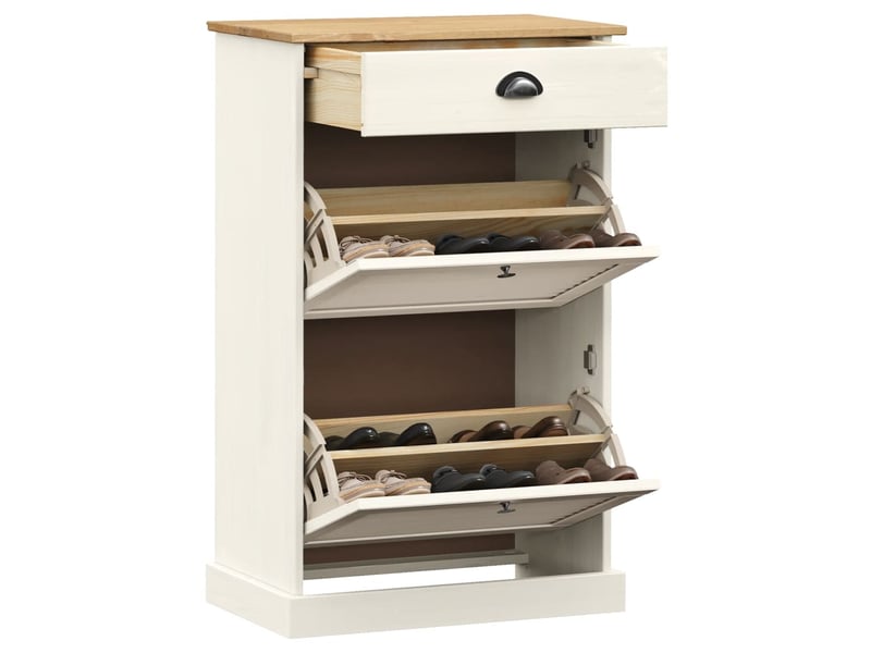  Meuble à chaussure, armoire à chaussures vigo 60x35x96 cm blanc bois massif de pin  - Conforama C