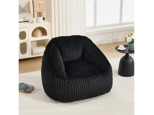 Fauteuil pouf garni de mousse à mémoire de forme avec dossier et accoudoirs en velours côtelé noir
