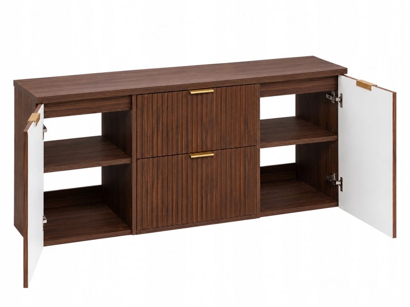  Meuble suspendu sous vasque flow noyer foncé 160 cm avec plan et 2 meubles de rangement  - Conforama E