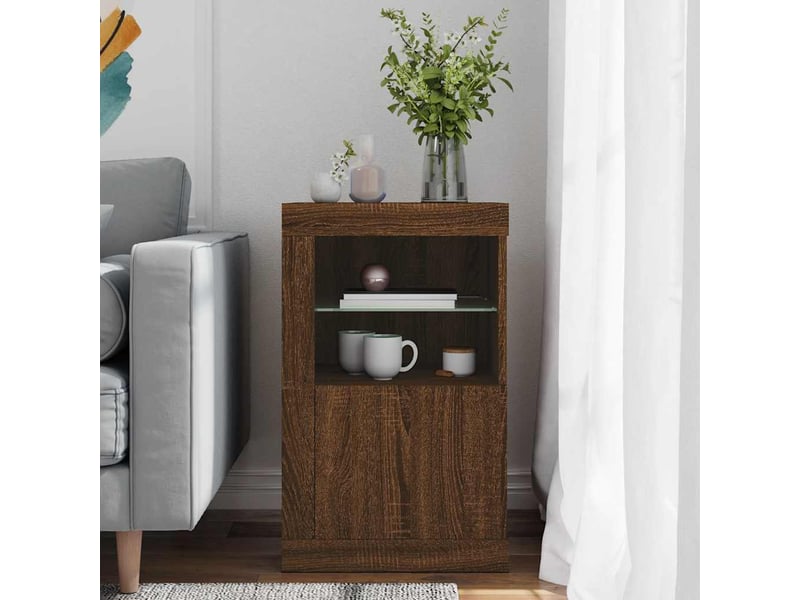  Armoire latérale, meuble de rangement avec lumières led chêne marron bois ingénierie  - Conforama C