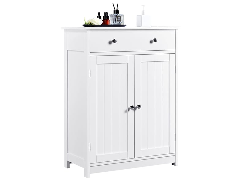 Yaheetech meuble de rangement 60x30x80cm meuble de salle de bain sur pied en bois blanc