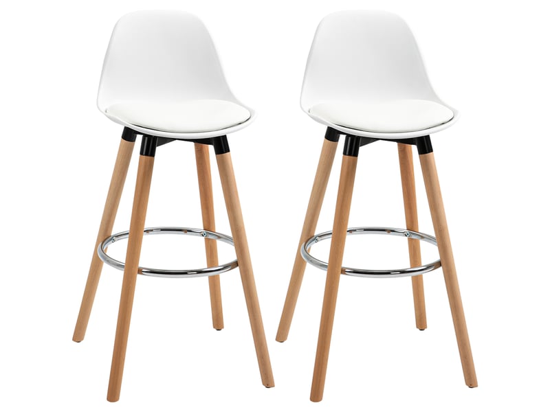  Tabourets de bar lot de 2 avec repose-pieds - lpospi - dossier rembourré, similicuir blanc, 38,5 × 42,5 × 91 cm  - Conforama A