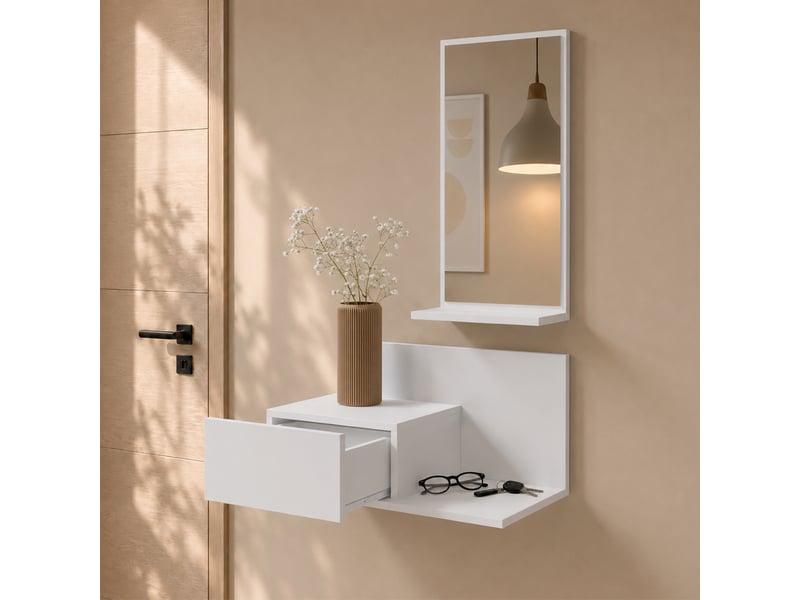  Meuble d'entrée | 1 tiroir avec miroir | console d'entrée | vestiaire | finition en couleur blanc mate | 60x85,5x30cm | modèle isabela Isabela - Conforama D