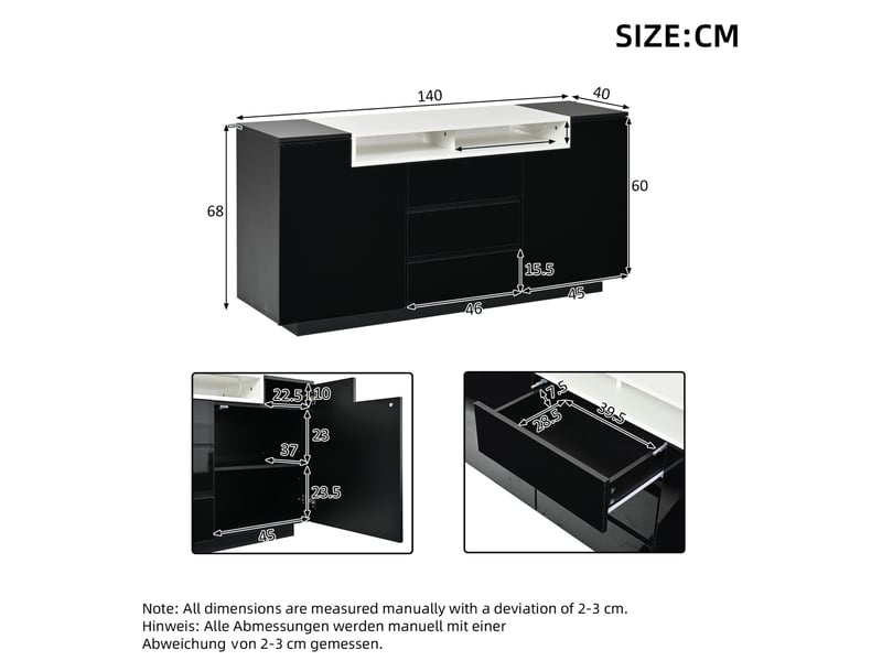 Buffet bas 2 portes 3 tiroirs avec led 140 cm homvra - Conforama E