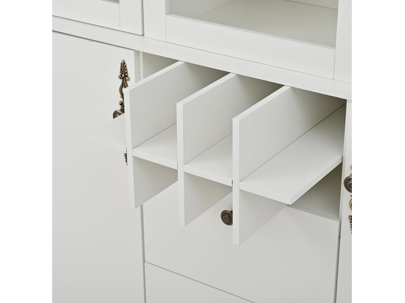  Vitrine 130x37,5x170,5 cm led avec 2 tiroirs panneau de particules blanche  - Conforama D