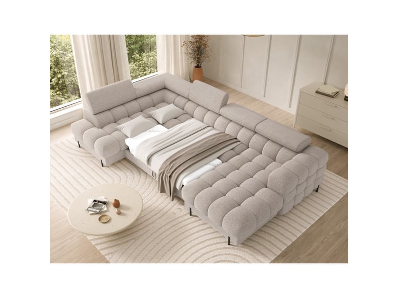 Canapé panoramique convertible beige clair angle gauche feraria 358x93x202cm - Conforama B