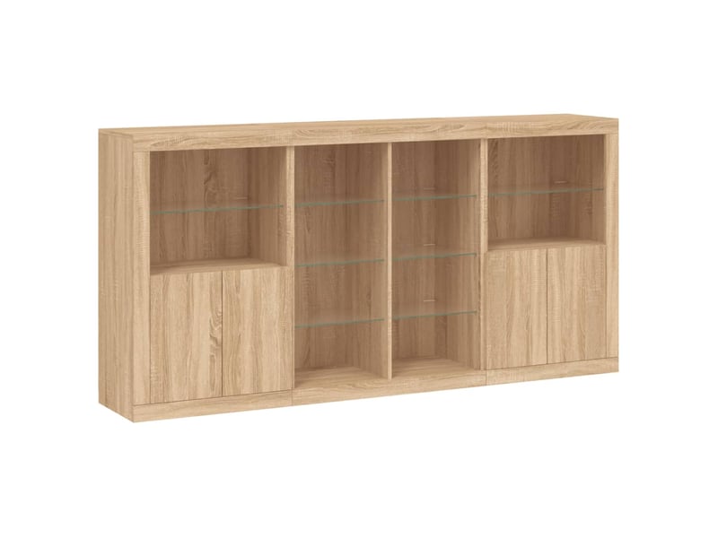 Buffet - bahut - meuble de rangement avec lumières led chêne sonoma 202x37x100 cm  - Conforama C